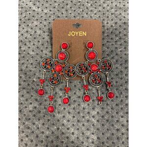 Vintage-Inspired Red & Silver Statement Chandelier Dangle Earrings By Joyen